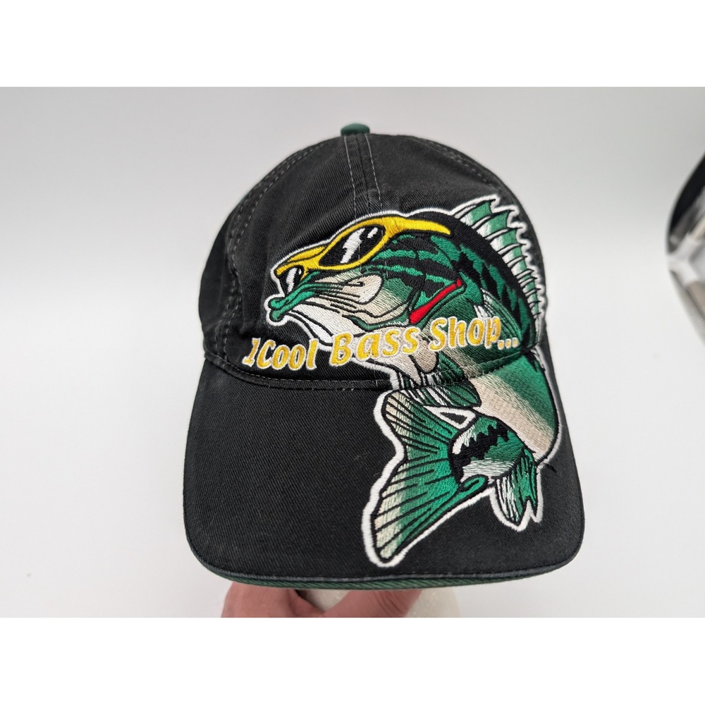Bass Pro Shops 1 Cool Bass Shop Youth Hat Black Green Embroidered Fishing Cap